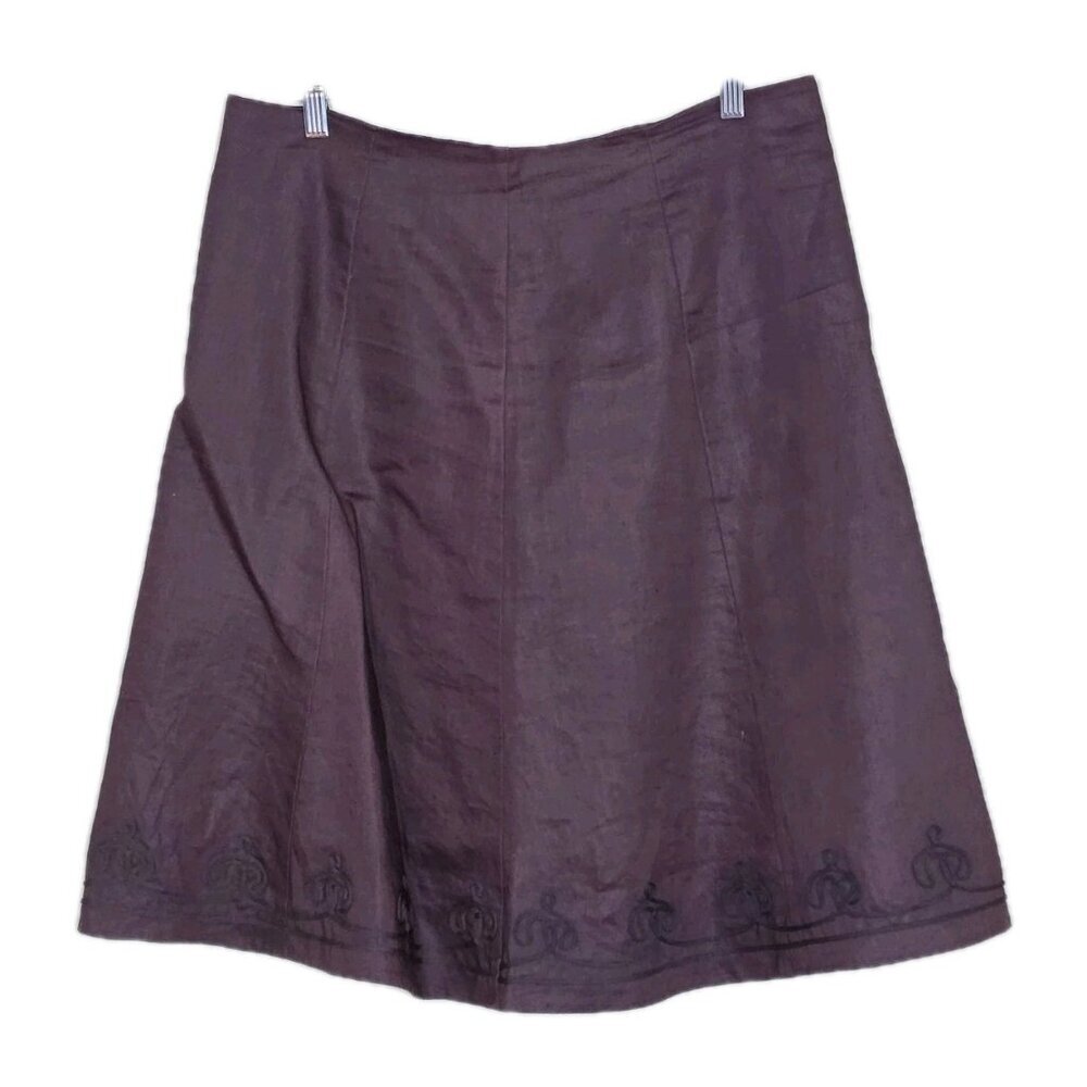 Isaac Mizrahi Linen Skirt L Brown Midi Cotton Lined Zip Hem Accent Whimsigoth